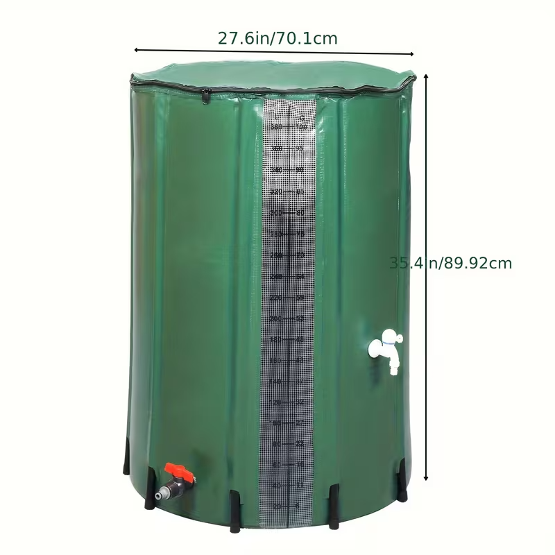 100-Gallon Collapsible Rainwater Collection Barrel with Visible Water Level Scale | Foldable Heavy-Duty Water Storage Tank for Outdoor Garden Irrigation – Green