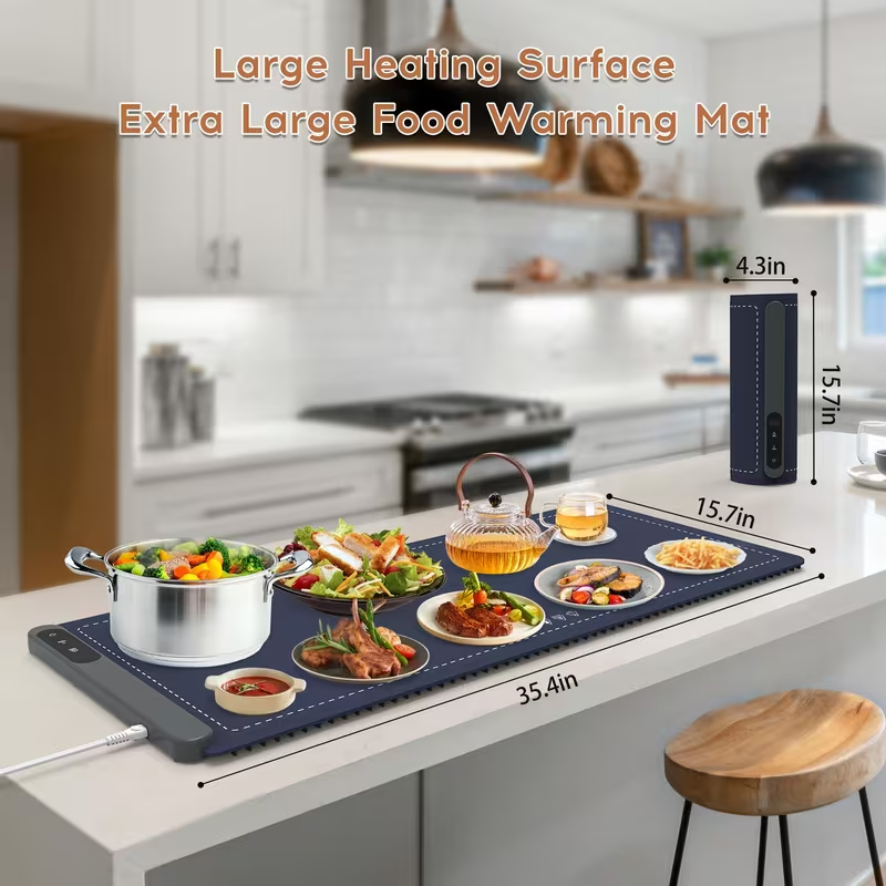 Electric Warming Tray, 3 Temperature Modes, Full Surface Heating, Rollable & Portable Food Warmer, Premium Silicone Nano Material, Auto Shut-Off, 36" x 16" for Parties and Gatherings