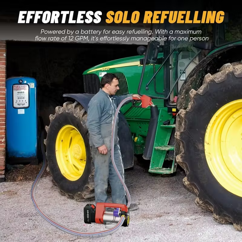 Cordless Diesel Transfer Pump Kit, 12–13 GPM Portable Fuel Pump with 4.0Ah 21V Battery, Automatic Shut-Off Nozzle and Hose for Diesel and Kerosene, Trucks, Boats, RVs and Generators