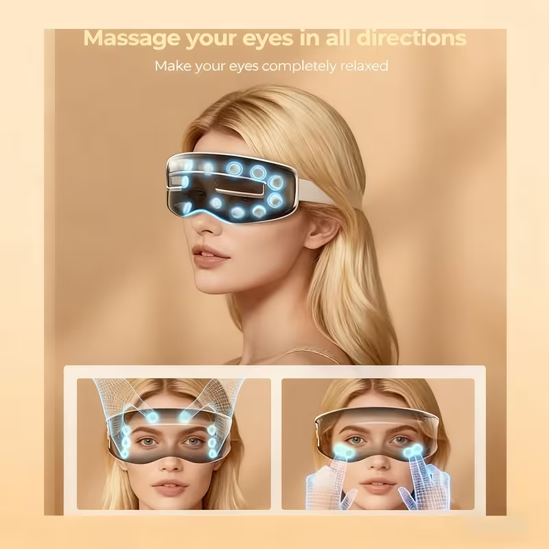 Eye Massager with Heat and Cooling, 4 Pressure Modes & 2 Hot/Cold Compress Modes, Soft Silicone Massage Head with Nose Rest, Wireless Music Sync, Rechargeable Eye Therapy Device for Dry Eyes, Dark Circles, and Insomnia