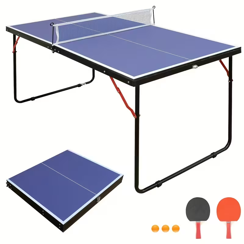 4.5FT Foldable Ping Pong Table – Portable Midsize Table Tennis Set for Indoor & Outdoor Use, Easy Storage Design, Includes 2 Paddles, 3 Balls, and Net – Ideal for Home, Family Games, Camping and Holiday Activities