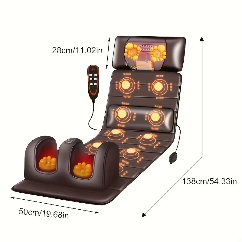 Large Full Body Heating Massager with Neck and Foot Support – PU Material, Massage Headrest, Lumbar Pillow, Timer Function, Non-Slip Bottom, Easy Storage, Suitable for Home and Office Napping, 110–240V, Brown