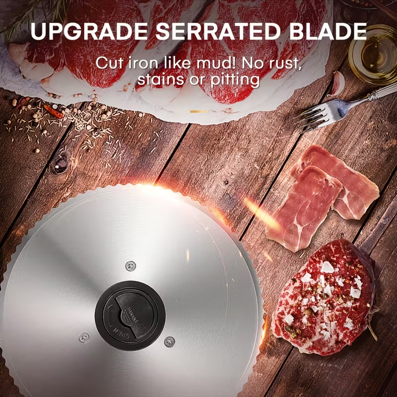 200W Electric Meat Slicer with 7.5" Stainless Steel Blades – Adjustable 0–15mm Thickness, Removable Dual Blades, Compact Die-Cast Design for Meat, Cheese, Bread & Vegetables – Black