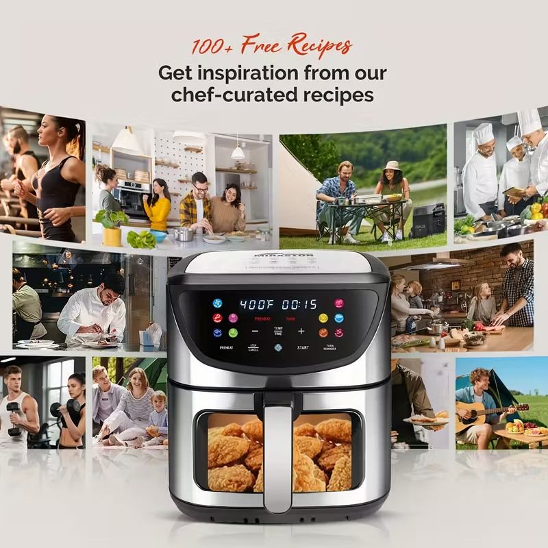8.5QT Air Fryer with 1500W Power – Large Capacity, Smart Touch Screen, 10 Preset Cooking Functions, Non-Stick Basket, Easy to Clean – Stainless Steel, 120V Plug-In, Ideal for 5–6 People