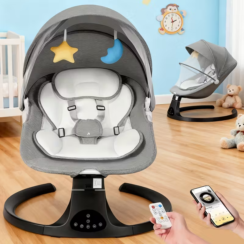 Portable Baby Swing with 5 Speeds, 10 Lullabies & 15-Point Safety Harness – Lightweight, Foldable Infant Swing for Indoor/Outdoor Use, Suitable for Babies 0–9 Months