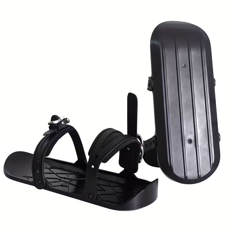 Adjustable Mini Ski Skates for Kids – Black ABS Snowboard Shoes with Asymmetrical Design and Carrying Bag, Beginner-Friendly for Powder Snow