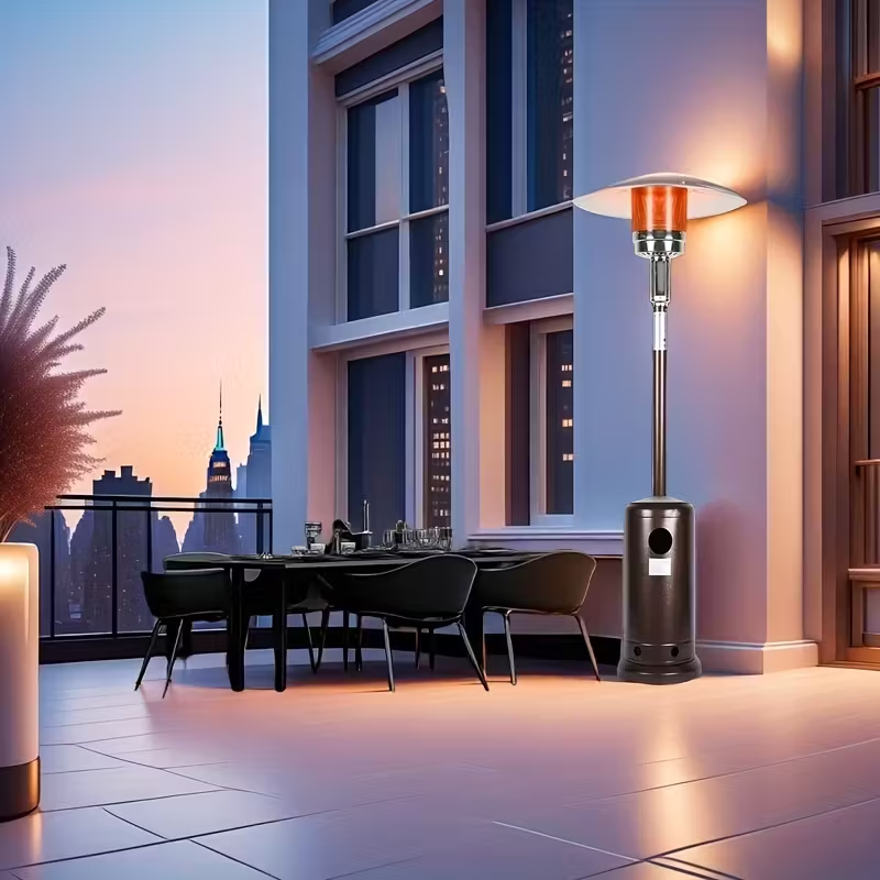 46,000 BTU Propane Patio Heater with Stainless Steel Burner and Wheels – Circular Freestanding Outdoor Heater for Large Patios, Gardens, Events, and Commercial Use, Bronze Finish