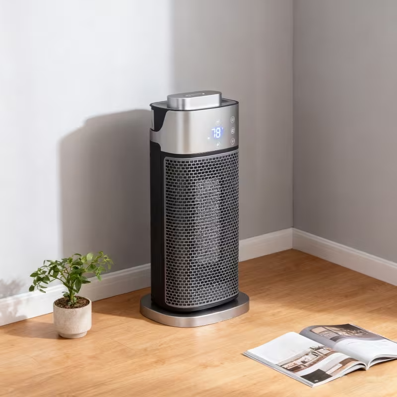 1500W 3D Flame Electric Space Heater with Built-In Humidifier, 16" Tower Heater with Thermostat, Remote Control, Oscillation & Quiet Heating, Fireplace Flame Effect, Tip-Over Protection, Heats Rooms up to 250 Sq.Ft, 120V