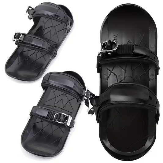 Adjustable Mini Ski Skates for Kids – Black ABS Snowboard Shoes with Asymmetrical Design and Carrying Bag, Beginner-Friendly for Powder Snow