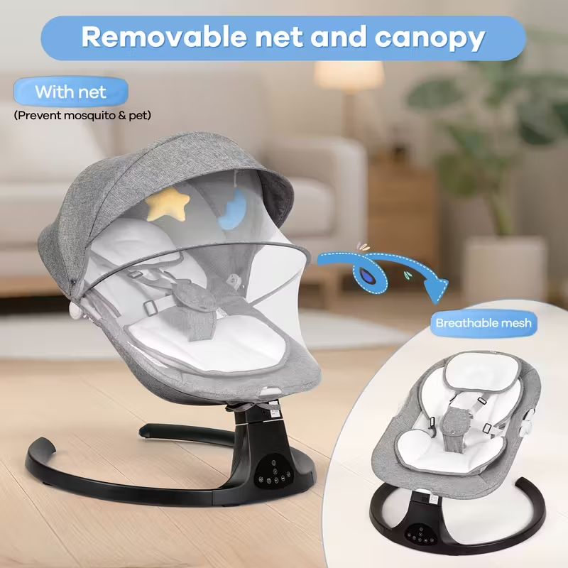 Portable Baby Swing with 5 Speeds, 10 Lullabies & 15-Point Safety Harness – Lightweight, Foldable Infant Swing for Indoor/Outdoor Use, Suitable for Babies 0–9 Months