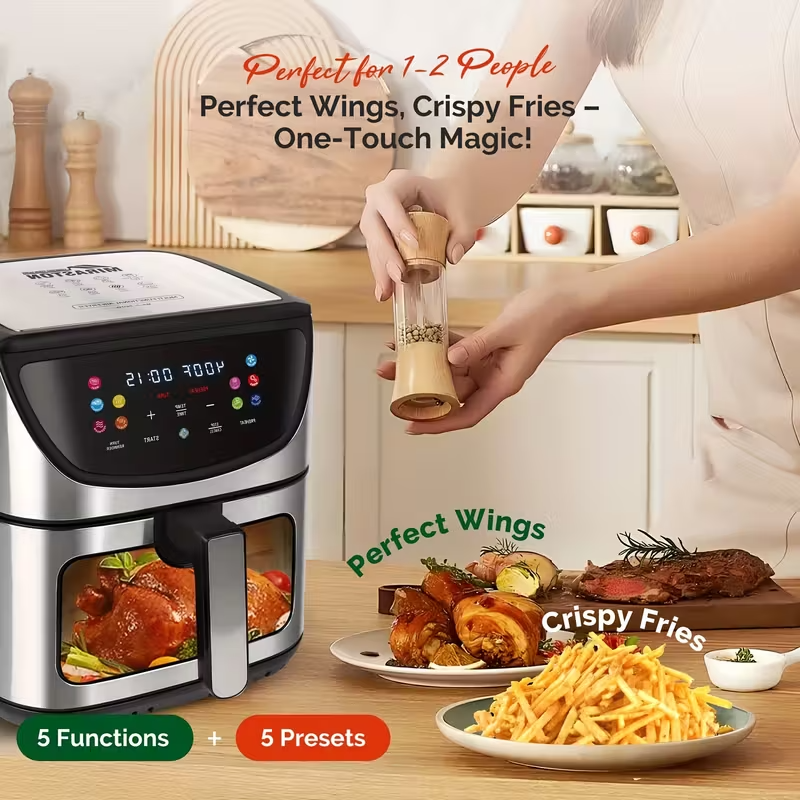 8.5QT Air Fryer with 1500W Power – Large Capacity, Smart Touch Screen, 10 Preset Cooking Functions, Non-Stick Basket, Easy to Clean – Stainless Steel, 120V Plug-In, Ideal for 5–6 People