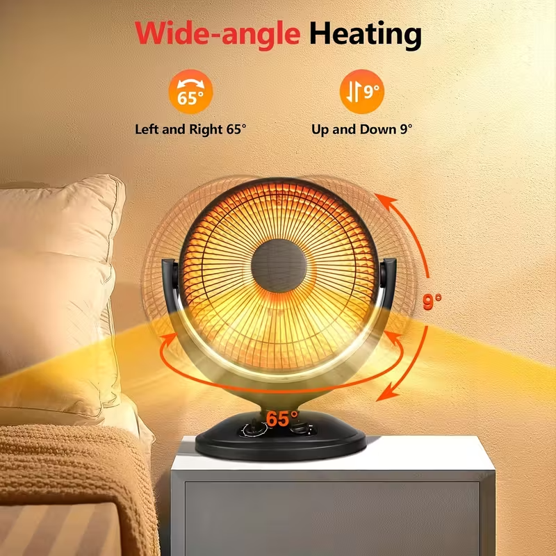 Oscillating Parabolic Radiant Space Heater with Thermostat and Timer, 120V Indoor Dish Heater with Tip-Over and Overheat Protection for Safe and Efficient Room Heating