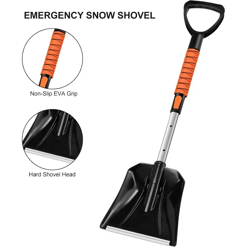 35" Extendable Ice Scraper with Snow Brush and Snow Shovel, 360° Pivoting Brush Head, Foam Grip Handle, Heavy-Duty Snow Remover for Car Windshields, SUVs, Trucks, and Vehicles