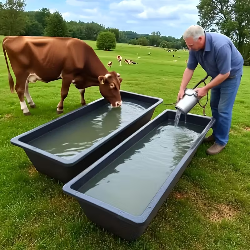 2-Pack Plastic Livestock Feed Troughs, Dual-Purpose Wide & Deep Feeding Bowls for Horses, Goats and Pigs, Durable PP Troughs for Barn, Pasture and Backyard Use