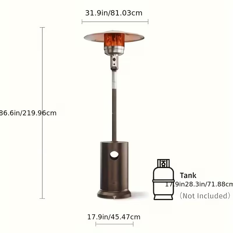 46,000 BTU Propane Patio Heater with Stainless Steel Burner and Wheels – Circular Freestanding Outdoor Heater for Large Patios, Gardens, Events, and Commercial Use, Bronze Finish
