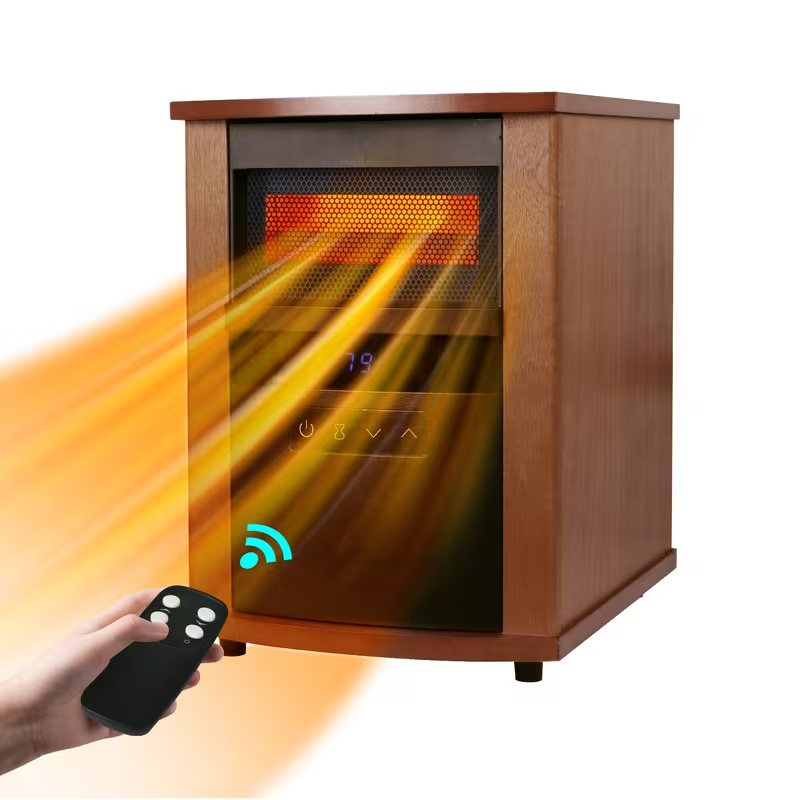 1500W Infrared Electric Space Heater with Thermostat, Remote Control, 9-Hour Timer, Overheat & Tip-Over Protection – Portable Indoor Heater for Bedroom, Office