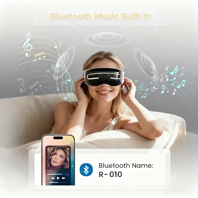 Eye Massager with Heat and Cooling, 4 Pressure Modes & 2 Hot/Cold Compress Modes, Soft Silicone Massage Head with Nose Rest, Wireless Music Sync, Rechargeable Eye Therapy Device for Dry Eyes, Dark Circles, and Insomnia