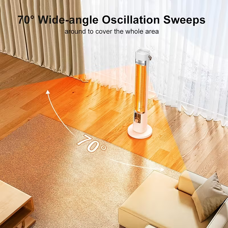 1500W Portable Infrared Heater for Indoor and Outdoor Use, Tower Space Heater with Overheat and Tip-Over Protection, Remote Control, 60° Oscillation, 12-Hour Timer, Quiet Operation, Energy-Efficient Heating for Large Rooms, Patios, Offices, and Nurseries