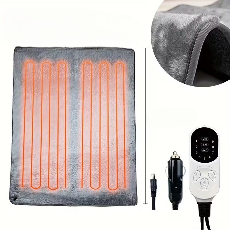 12V Car Heating Blanket with Car Plug, Fast-Heating Heavy-Duty Electric Blanket with 9 Temperature Levels and 3 Timer Modes, Compact Portable Design for Cars, RVs, Trucks, SUVs, and Home Use
