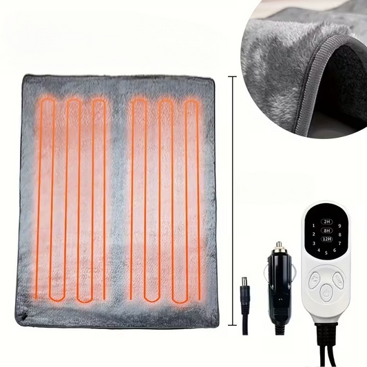 12V Car Heating Blanket with Car Plug, Fast-Heating Heavy-Duty Electric Blanket with 9 Temperature Levels and 3 Timer Modes, Compact Portable Design for Cars, RVs, Trucks, SUVs, and Home Use