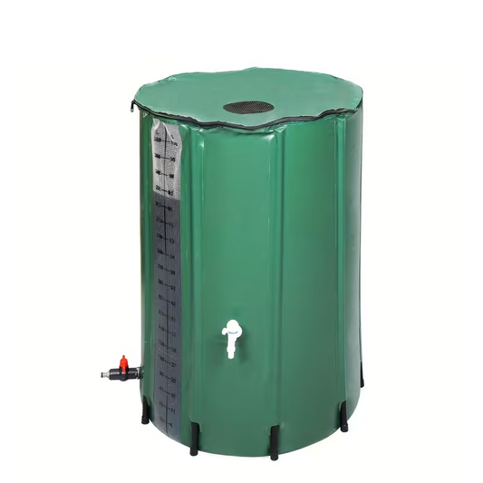 100-Gallon Collapsible Rainwater Collection Barrel with Visible Water Level Scale | Foldable Heavy-Duty Water Storage Tank for Outdoor Garden Irrigation – Green