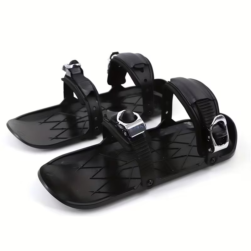 Adjustable Mini Ski Skates for Kids – Black ABS Snowboard Shoes with Asymmetrical Design and Carrying Bag, Beginner-Friendly for Powder Snow