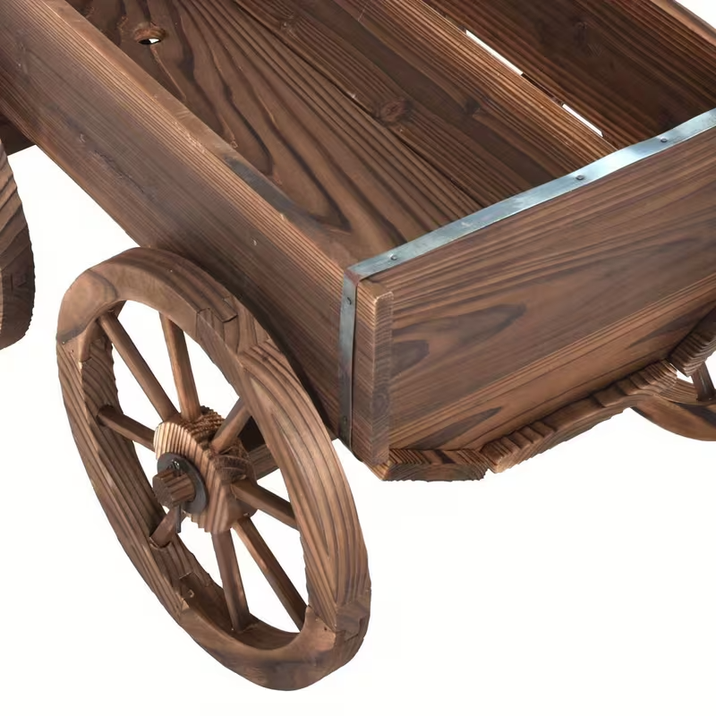 Wooden Flower Planter Wagon with Wheels, Mobile Multi-Pot Plant Stand for Indoor and Outdoor Garden Décor