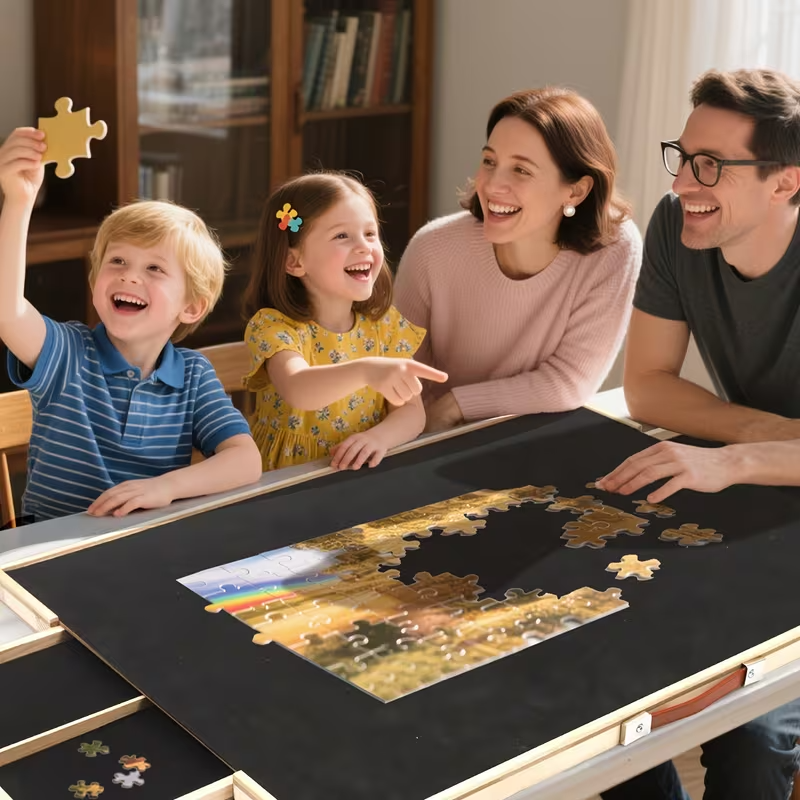 1500-Piece Rotating Wooden Puzzle Board with Dust Cover & 4 Storage Drawers – Large Puzzle Table for Adults, Families & Kids – Durable Wood Construction, Gift-Ready for Valentine’s Day, Christmas & Holidays