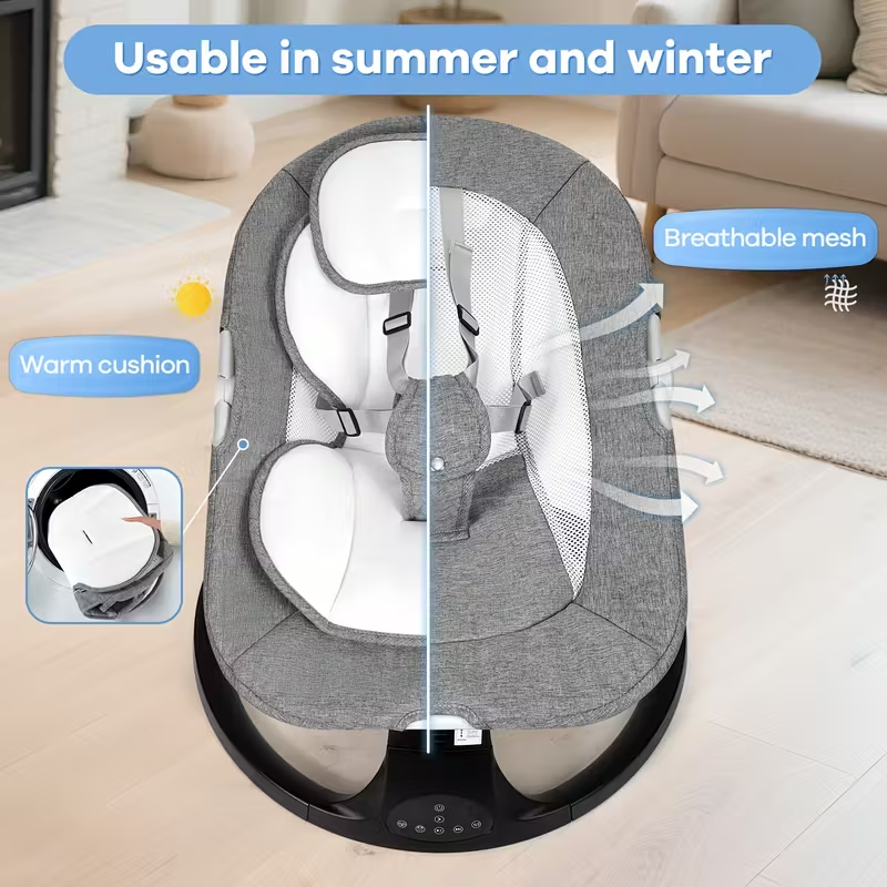 Portable Baby Swing with 5 Speeds, 10 Lullabies & 15-Point Safety Harness – Lightweight, Foldable Infant Swing for Indoor/Outdoor Use, Suitable for Babies 0–9 Months