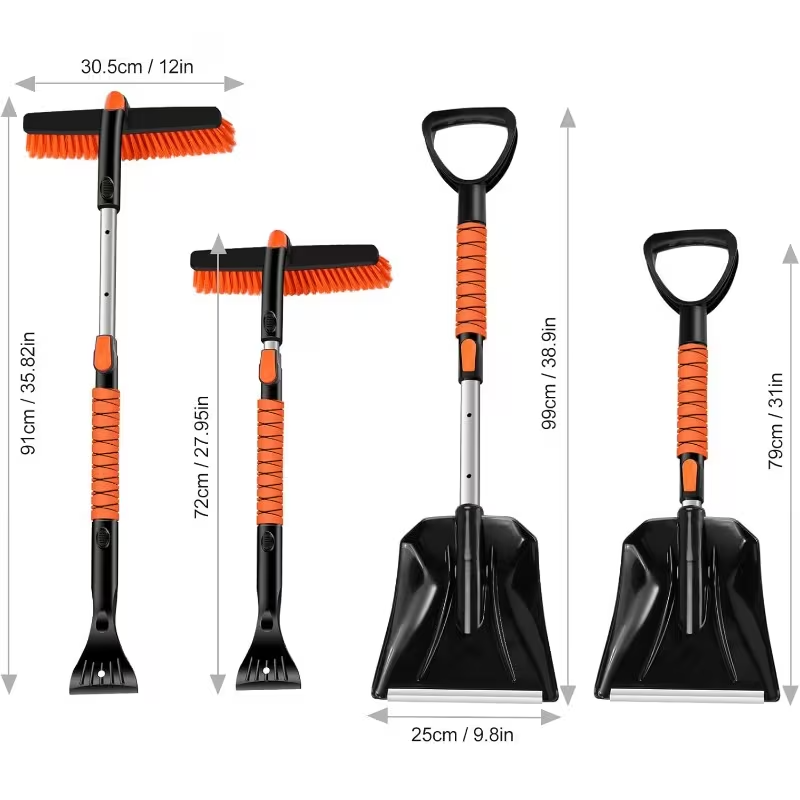 35" Extendable Ice Scraper with Snow Brush and Snow Shovel, 360° Pivoting Brush Head, Foam Grip Handle, Heavy-Duty Snow Remover for Car Windshields, SUVs, Trucks, and Vehicles