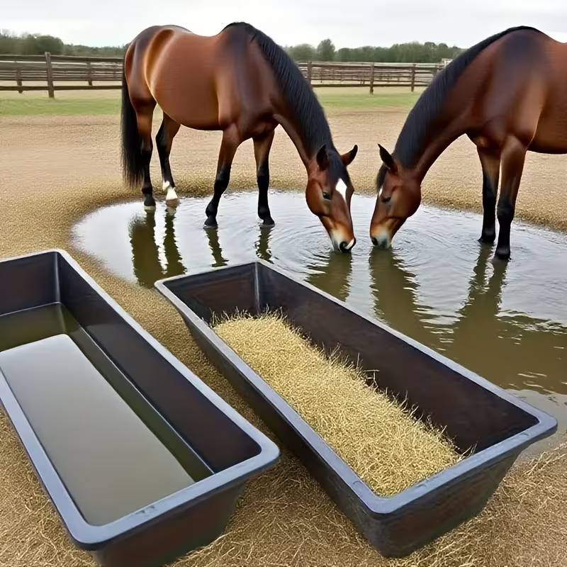 2-Pack Plastic Livestock Feed Troughs, Dual-Purpose Wide & Deep Feeding Bowls for Horses, Goats and Pigs, Durable PP Troughs for Barn, Pasture and Backyard Use
