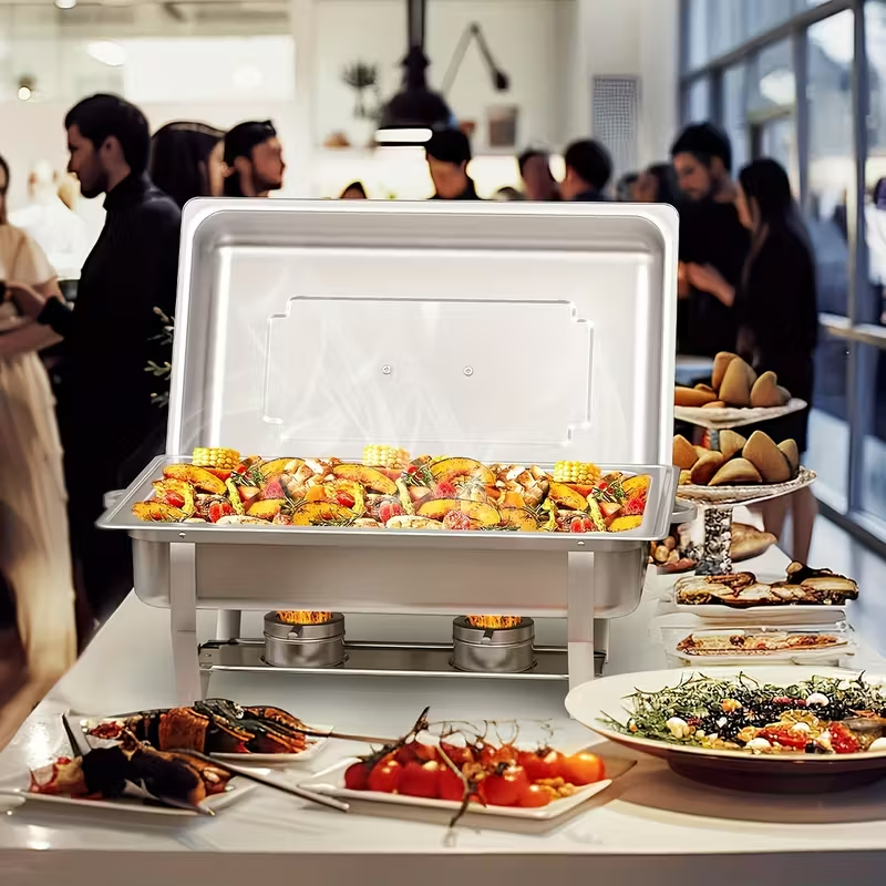 2-Pack 9QT Stainless Steel Chafing Dish Buffet Set – Foldable Frame, Water Tray, Food Pan, Fuel Holder & Lid – Food Warmers for Parties, Banquets, Buffets, Catering & Weddings