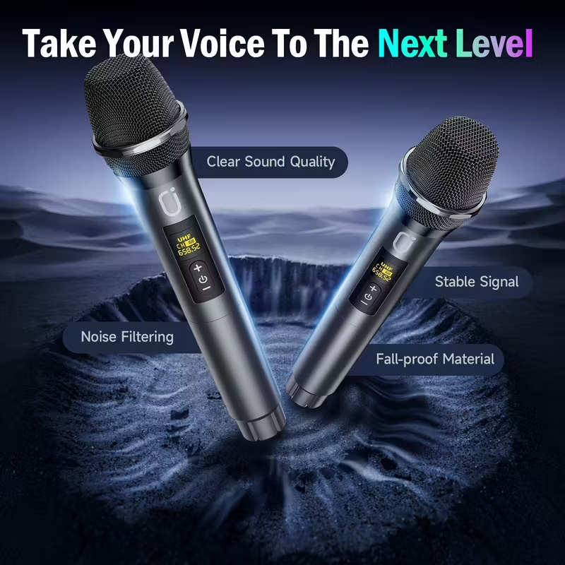 Portable Karaoke Machine with 2 Wireless Microphones, Bluetooth Party Speaker with Bass/Treble Control and DJ Lighting, Rechargeable Battery-Powered Sound System for Home Parties, Birthdays, Gatherings, and Christmas Gifts