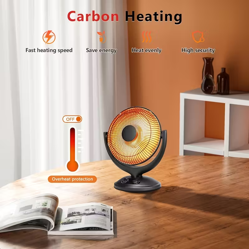 Oscillating Parabolic Radiant Space Heater with Thermostat and Timer, 120V Indoor Dish Heater with Tip-Over and Overheat Protection for Safe and Efficient Room Heating