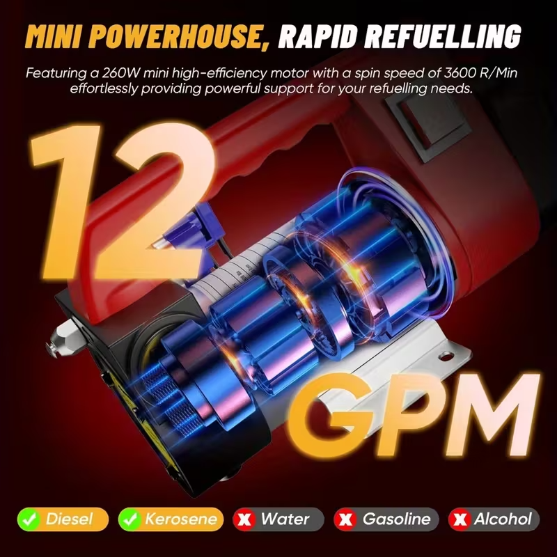 Cordless Diesel Transfer Pump Kit, 12–13 GPM Portable Fuel Pump with 4.0Ah 21V Battery, Automatic Shut-Off Nozzle and Hose for Diesel and Kerosene, Trucks, Boats, RVs and Generators