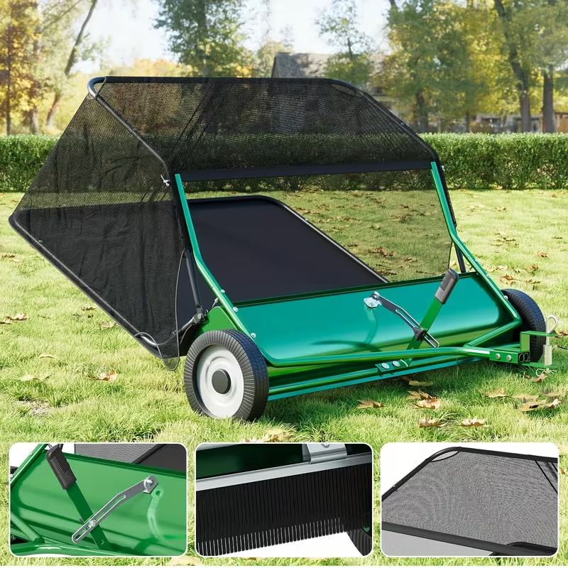 42" Tow-Behind Lawn Sweeper with 12 Cu Ft Hopper – Heavy-Duty Metal Frame, Adjustable Brush Height & All-Terrain Wheels – Ideal for Leaf, Grass & Debris Collection – Tractor, ATV & UTV Compatible