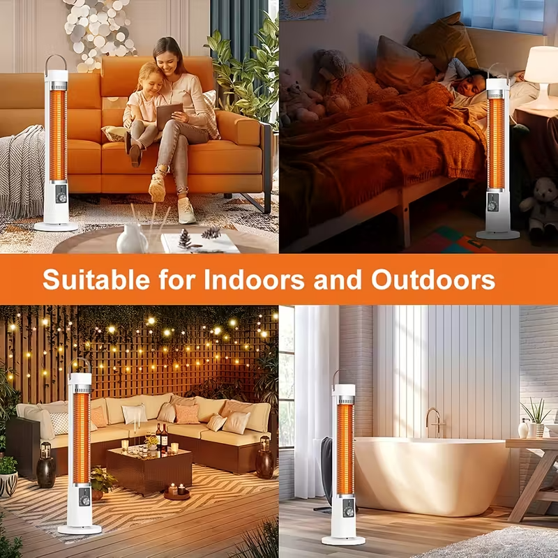 1500W Portable Infrared Heater for Indoor and Outdoor Use, Tower Space Heater with Overheat and Tip-Over Protection, Remote Control, 60° Oscillation, 12-Hour Timer, Quiet Operation, Energy-Efficient Heating for Large Rooms, Patios, Offices, and Nurseries
