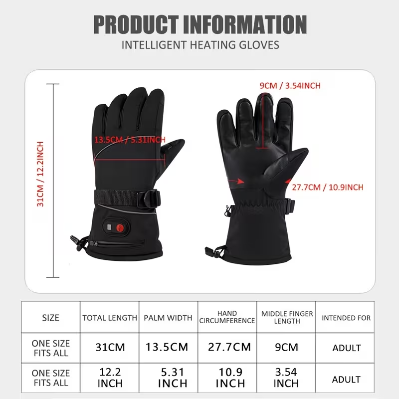 Lithium Battery Heated Gloves with Temperature Display | Full-Finger Touch Screen | Dual Power (Battery/USB) | Winter Cycling & Outdoor Thermal Gloves for Men