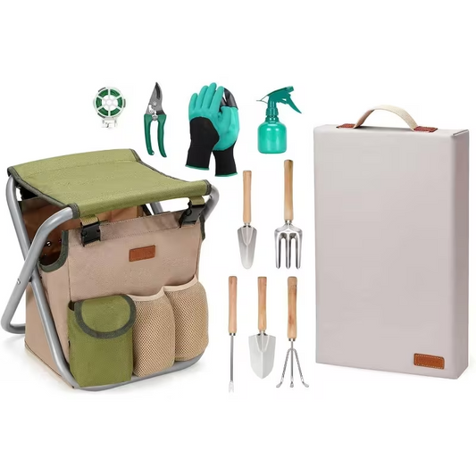 All-in-One Gardening Tool Set with Thick Kneeling Pad – Heavy-Duty Stainless Steel Tools, Ergonomic Non-Slip Handles, Multi-Piece Kit with Trowel, Shovel, Rake, Pruning Shears, Watering Can & Storage Bag – Ideal for Home Gardening & Landscaping