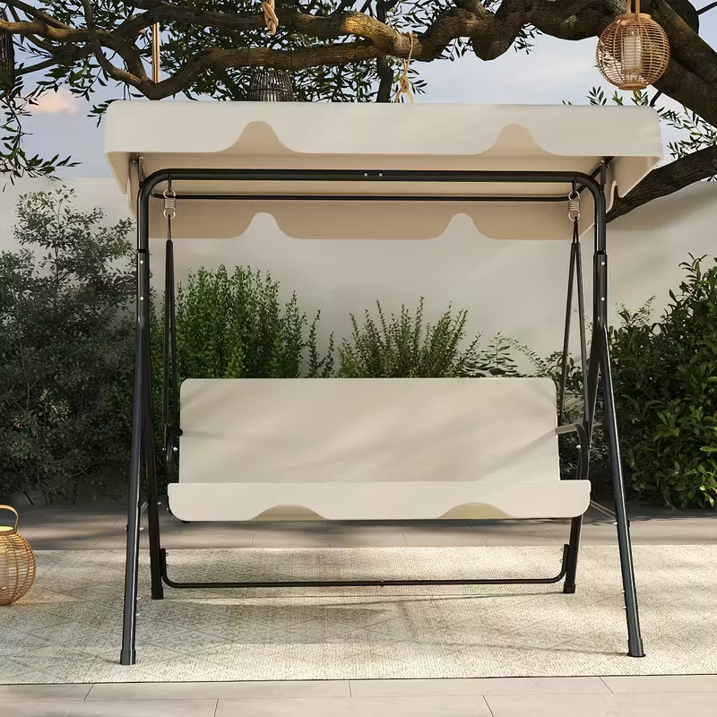 Outdoor Patio Swing Glider with Adjustable Canopy and Heavy-Duty Stand – Weather-Resistant, Rust-Proof Construction for Porch, Garden, and Lawn – Comfortable Adult Seating