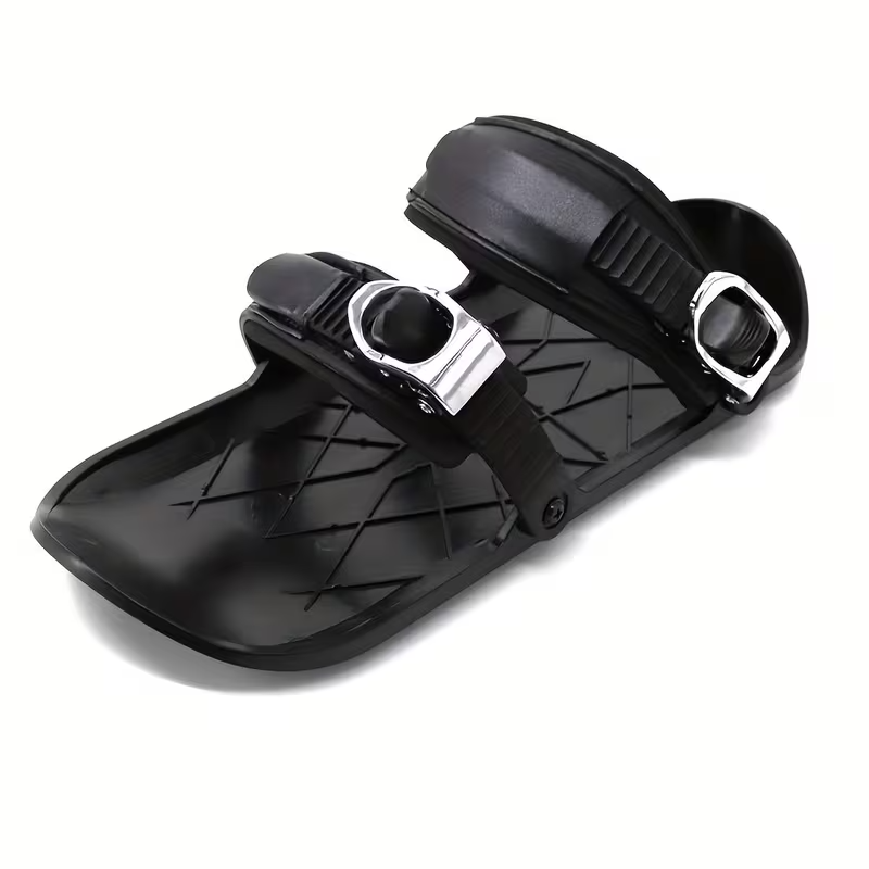 Adjustable Mini Ski Skates for Kids – Black ABS Snowboard Shoes with Asymmetrical Design and Carrying Bag, Beginner-Friendly for Powder Snow