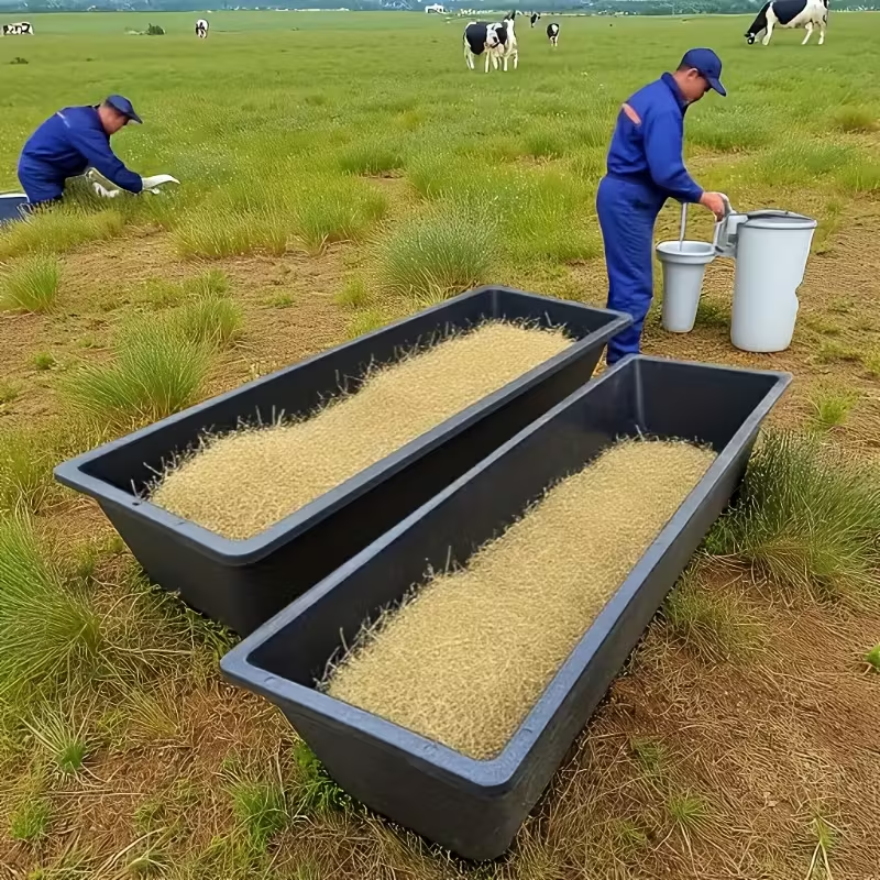 2-Pack Plastic Livestock Feed Troughs, Dual-Purpose Wide & Deep Feeding Bowls for Horses, Goats and Pigs, Durable PP Troughs for Barn, Pasture and Backyard Use