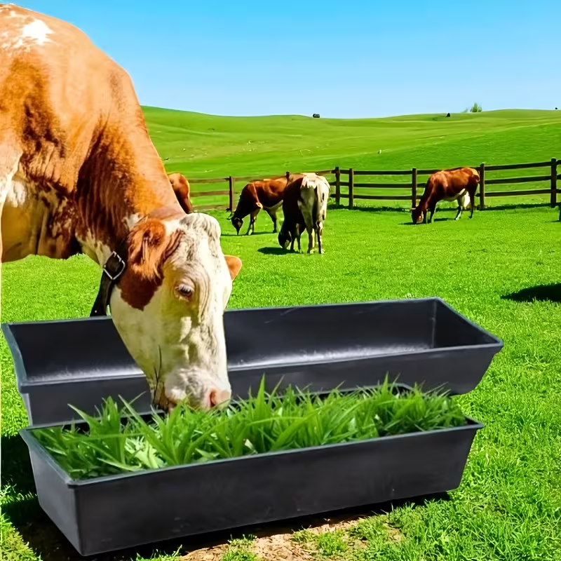 2-Pack Plastic Livestock Feed Troughs, Dual-Purpose Wide & Deep Feeding Bowls for Horses, Goats and Pigs, Durable PP Troughs for Barn, Pasture and Backyard Use