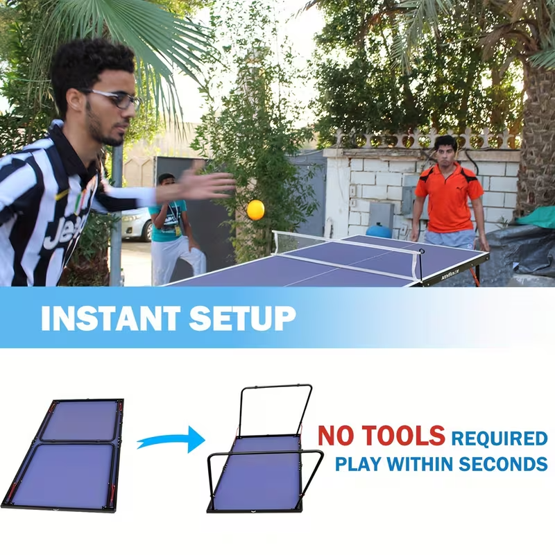 4.5FT Foldable Ping Pong Table – Portable Midsize Table Tennis Set for Indoor & Outdoor Use, Easy Storage Design, Includes 2 Paddles, 3 Balls, and Net – Ideal for Home, Family Games, Camping and Holiday Activities