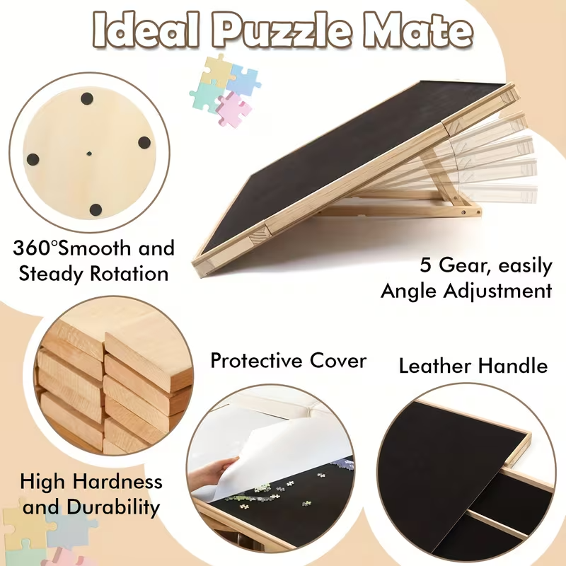 1500-Piece Rotating Wooden Puzzle Board with Dust Cover & 4 Storage Drawers – Large Puzzle Table for Adults, Families & Kids – Durable Wood Construction, Gift-Ready for Valentine’s Day, Christmas & Holidays