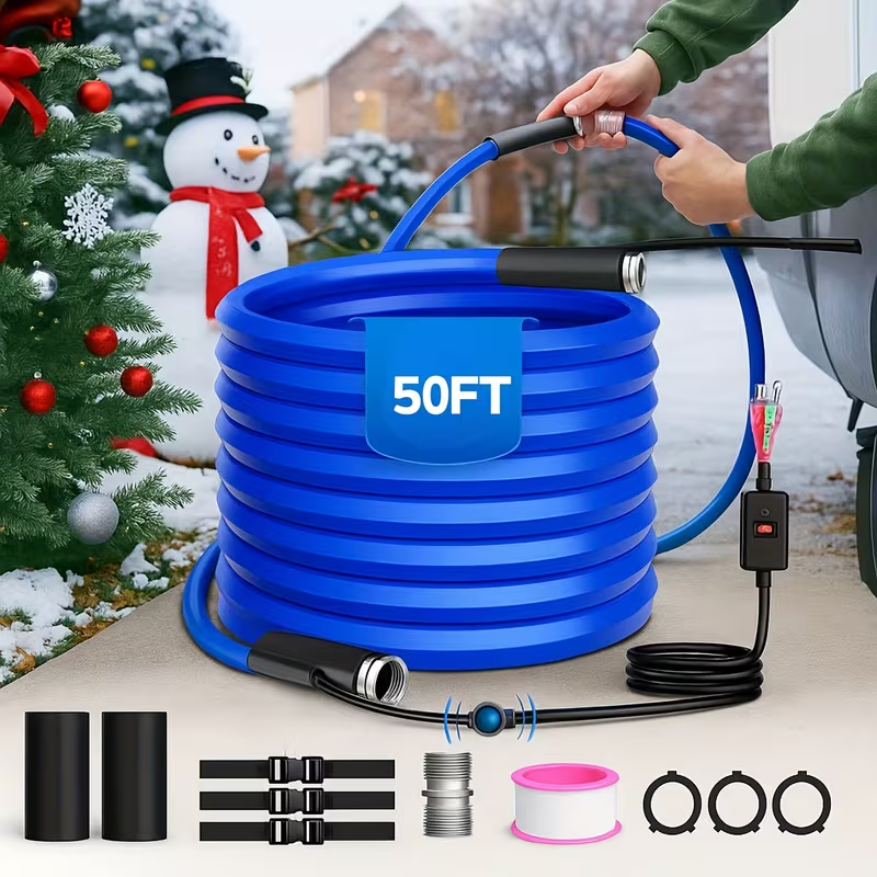 5ft–100ft Heated Water Hose for RV, 5/8" ID, -45°F Freeze-Proof Drinking Water Hose with Energy-Saving Thermostat Heating System, PVC Construction, Ideal for Winter RVs, Campers, Trailers, and Outdoor Use
