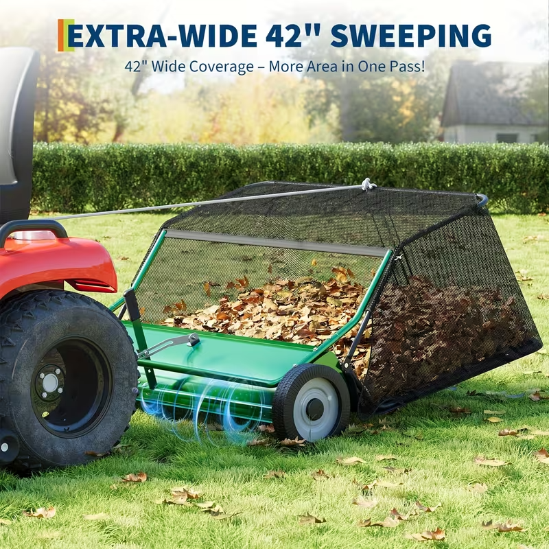 42" Tow-Behind Lawn Sweeper with 12 Cu Ft Hopper – Heavy-Duty Metal Frame, Adjustable Brush Height & All-Terrain Wheels – Ideal for Leaf, Grass & Debris Collection – Tractor, ATV & UTV Compatible
