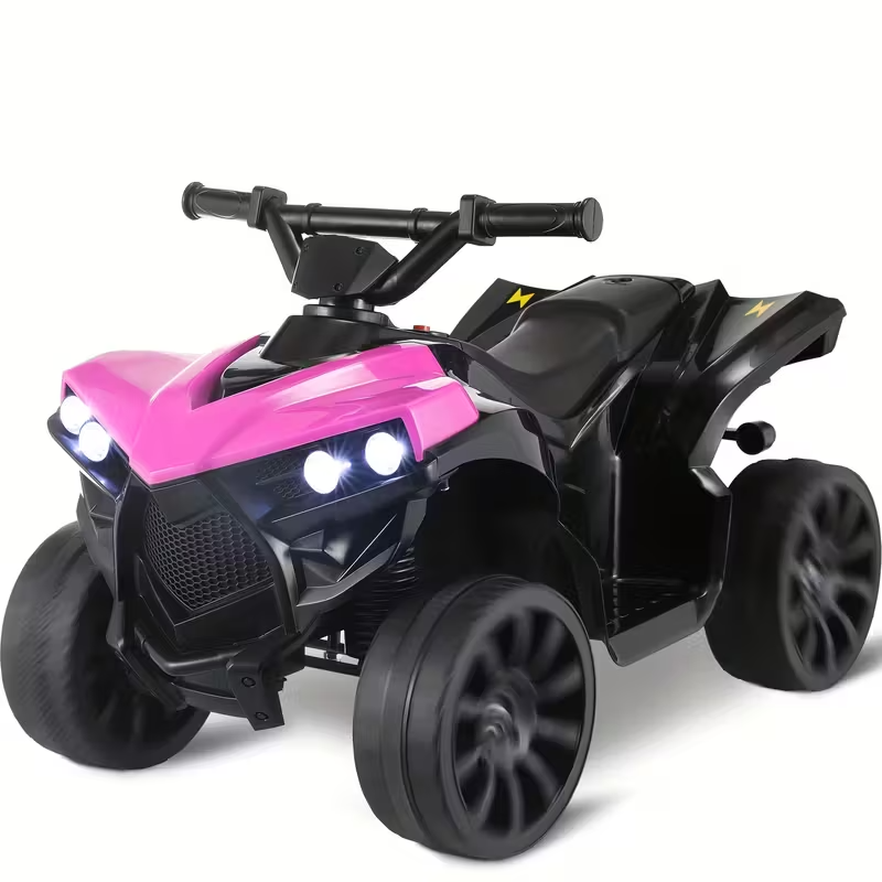 Kids Electric Quad ATV Ride-On with Headlights, Pedal Accelerator, All-Terrain Anti-Slip Tires, 1.86 MPH Speed, Sturdy PP Body, USB Power, 55 lbs Capacity – Ride-On Toy for Boys and Girls, Ages 3+, Red/Black