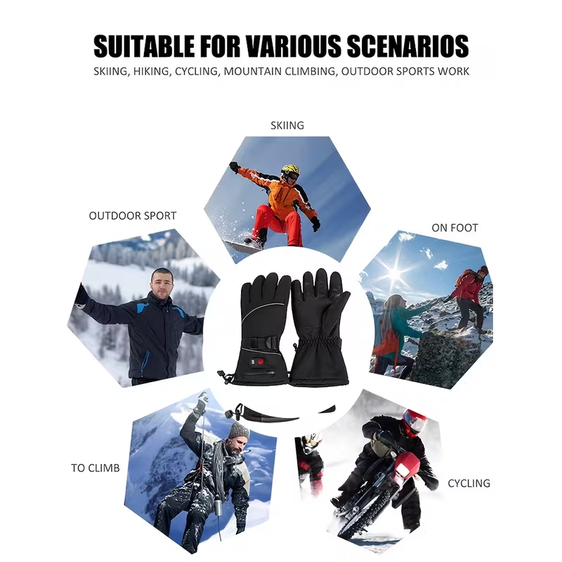 Lithium Battery Heated Gloves with Temperature Display | Full-Finger Touch Screen | Dual Power (Battery/USB) | Winter Cycling & Outdoor Thermal Gloves for Men