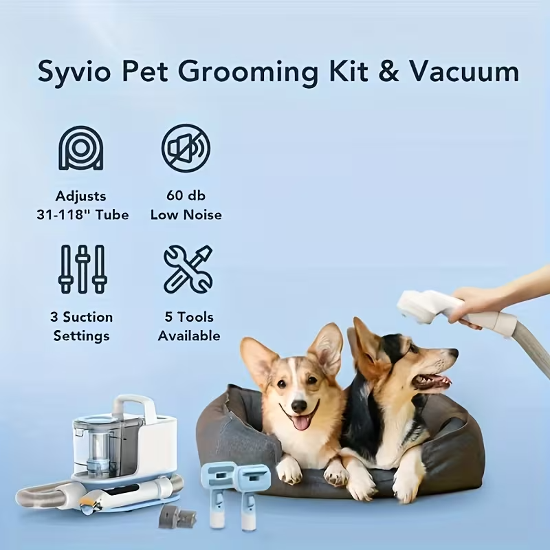 300W Dog Grooming Vacuum, 5-in-1 Pet Grooming Kit with Strong Suction, Large-Capacity 1.2L Dog Vacuum for Shedding, Quiet Operation, Cordless Grooming System with Pet Clipper & Nail Grinder for Home Cleaning